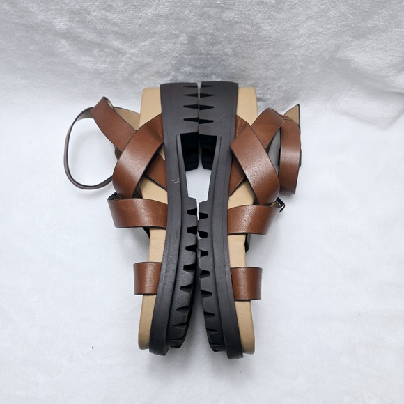 Sam Edelman Eleanora Lug Sole Brown Leather Buckle Sandals - Picture 3 of 6